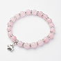 Natural Gemstone Charm Bracelets, Stretch Bracelets, with Alloy Elephant Pendants, Antique Silver