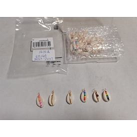 30 pcs 6 styles pendentifs enveloppés de fil de cuivre en coquille de cauris naturelle, charmes shell