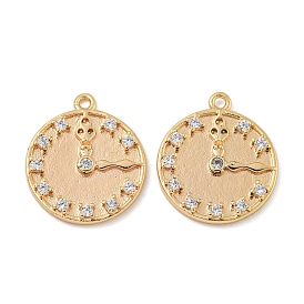 Brass Micro Pave Clear Cubic Zirconia Pendants, Clock