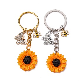 Alloy Enamel Charms and Resin Keychain Sets, with Iron Split Key Rings, Butterfly & Flower