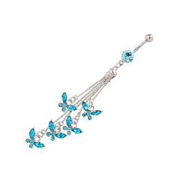 Butterfly Aquamarine Rhinestone Charm Dangle Belly Rings, Clip On Navel Ring, Non Piercing Jewelry for Women