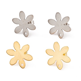 201 Stainless Steel Stud Earring Findings, with Ear Nuts and 304 Stainless Steel Pins, Flower with Hole