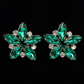 Crystal Flower Bright Color Ear Studs - Fashionable Earrings with Diamond Inlay E076.
