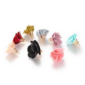 Handmade Cloth Pendant Decorations, with Alloy Findings, Flower