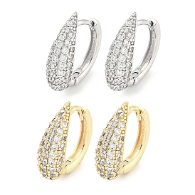 Brass Micro Pave Clear Cubic Zirconia Hoop Earrings for Women, Teardrop