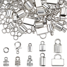 80шт 8 стили тибетский стиль сплав наконечник шнура, колонка, с застежками-карабинами из цинкового сплава 50шт., 100 шт. 304 открытые соединительные кольца из нержавеющей стали
