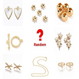 Sac chanceux, perles de laiton aléatoires, , anneau, balles de cheville, kits de colliers, formes et styles mixtes, réel 18 k plaqué or
