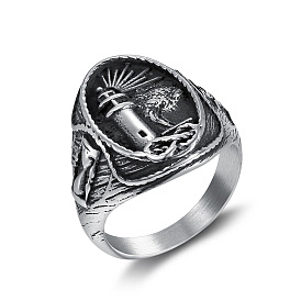 Ocean series steel color lighthouse ring men's rings punk titanium steel ring