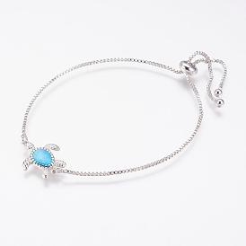 Прочные латунные регулируемые браслеты-слайдеры с покрытием, Боло браслеты, с синтетическим опалом, черепаха