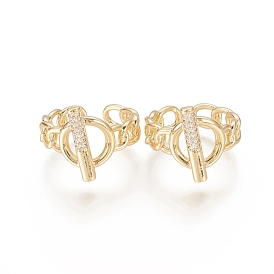 Brass Micro Pave Clear Cubic Zirconia Cuff Rings, Open Rings, Long-Lasting Plated, Clasp & Chain
