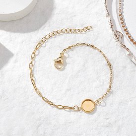 304 изготовление браслета-скрепки из нержавеющей стали, с плоскими круглыми 304 кабошонами из нержавеющей стали