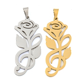 304 Stainless Steel Pendants, Laser Cut, Rose Charm