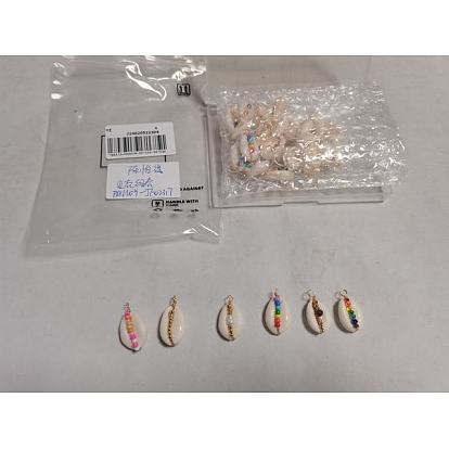 30 pcs 6 styles pendentifs enveloppés de fil de cuivre en coquille de cauris naturelle, charmes shell