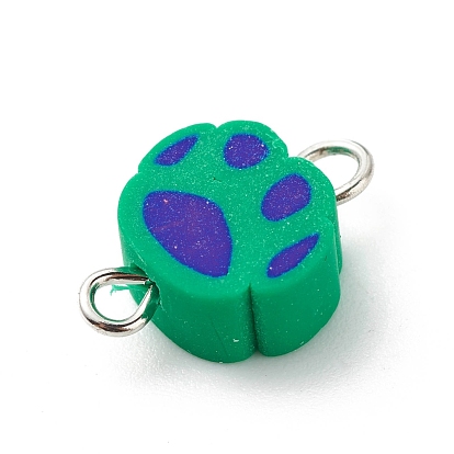 Polymer Clay Connector Charms, with Stainless Steel Color Tone 304 Stainless Steel Double Loops, Dog Paw