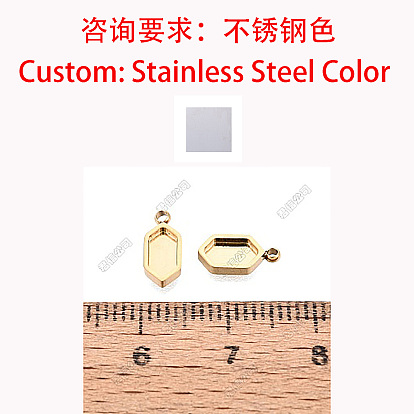 304 Stainless Steel Pendant Cabochon Component, Hexagon