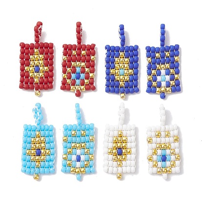 2Pcs 2 Style Handmade MIYUKI Round Rocailles Seed Loom Pattern, Rectangle Pendants