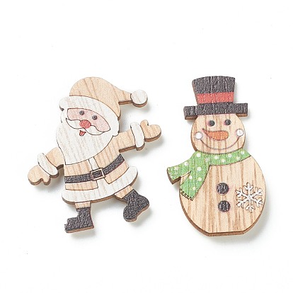 Christmas Theme Wood Pendant Decorations, with Self Adhesive Dots, Santa Claus & Snowman