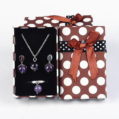 Valentines Day Presents Packages Rectangle Polka Dot Printed Cardboard Jewelry Boxes, Sponge inside, with Bowknot, 80x50x27mm