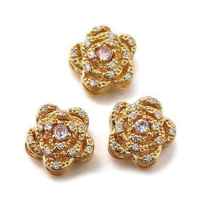 Многожильные звенья из латуни с паве из кубического циркония, цветок, реальный 18 k позолоченный