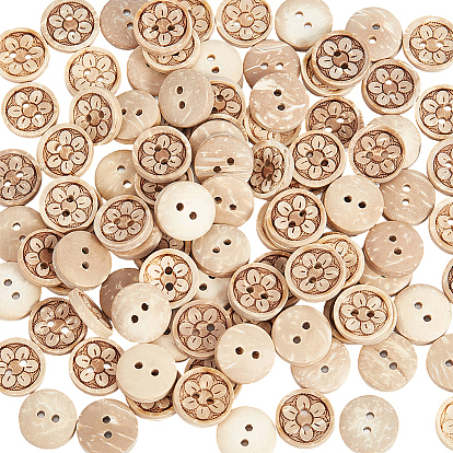 100шт. красивые резные 2-образные базовые швейные пуговицы, Кокосовое кнопки