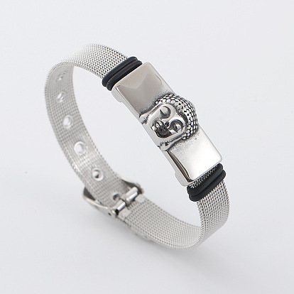 Мужские часы из нержавеющей стали группы браслеты, голова Будды