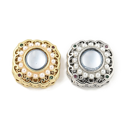 Латунь с искусственным жемчугом из АБС-пластика, подвески из смолы с прозрачными кубическими цирконами, без кадмия, без никеля и без свинца, овальные