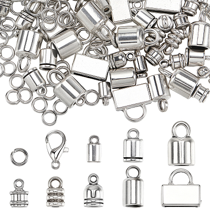 80шт 8 стили тибетский стиль сплав наконечник шнура, колонка, с застежками-карабинами из цинкового сплава 50шт., 100 шт. 304 открытые соединительные кольца из нержавеющей стали
