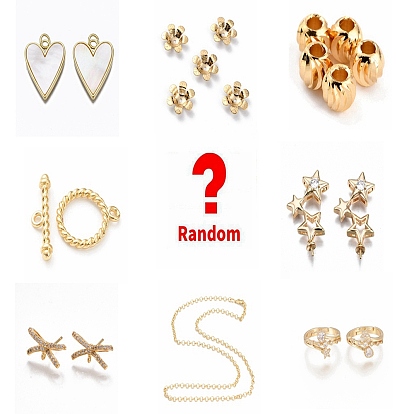 Sac chanceux, perles de laiton aléatoires, , anneau, balles de cheville, kits de colliers, formes et styles mixtes, réel 18 k plaqué or