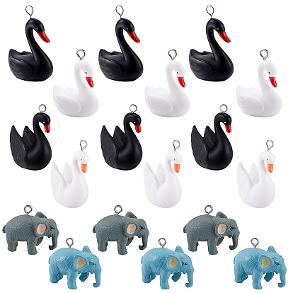 18 шт. 6 стили 3 подвески из ПВХ, животное, с платиновым шлейфом, лебеди и слоны