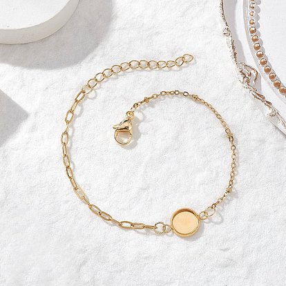 304 изготовление браслета-скрепки из нержавеющей стали, с плоскими круглыми 304 кабошонами из нержавеющей стали