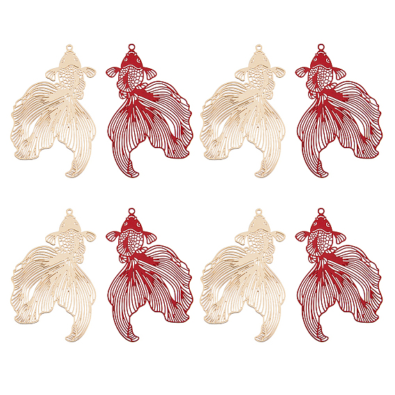 16 шт. 2 цвета латунные подвески, гравированные металлические украшения, золотая рыбка