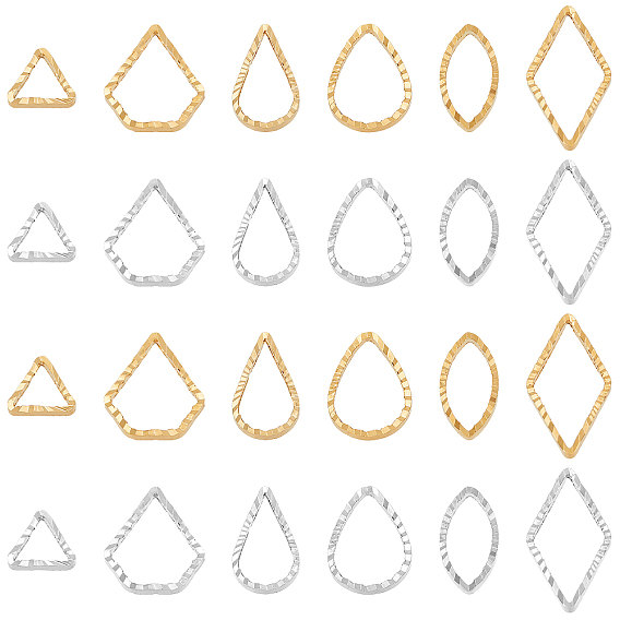 Ahademaker 120шт 12 стиль латунные соединительные кольца, долговечный, без кадмия и без свинца, конский глаз, ромб, капля, треугольник, ромб