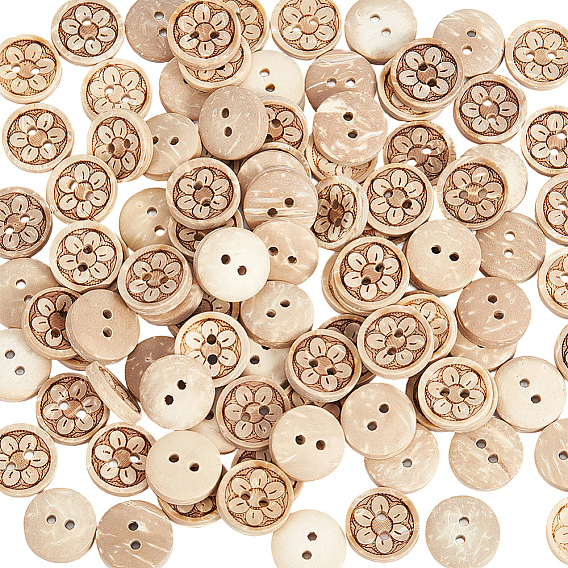 100шт. красивые резные 2-образные базовые швейные пуговицы, Кокосовое кнопки