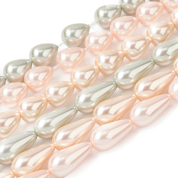 Нити бусин из гальванизированного непрозрачного стекла, имитирующие жемчуг, слеза