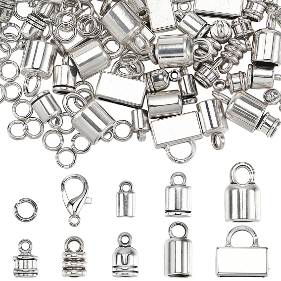80шт 8 стили тибетский стиль сплав наконечник шнура, колонка, с застежками-карабинами из цинкового сплава 50шт., 100 шт. 304 открытые соединительные кольца из нержавеющей стали