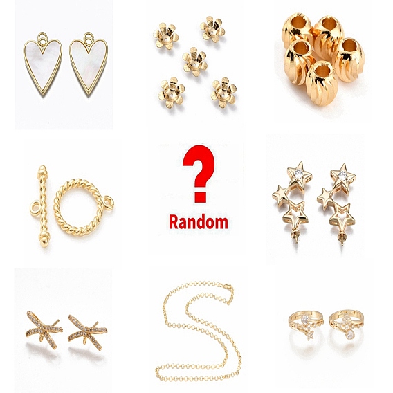Wundertüte, zufällige Messingperlen, Charme, Ring, peg Bügel, Halsketten-Kits, gemischte Formen und Stile, echt 18 k vergoldet