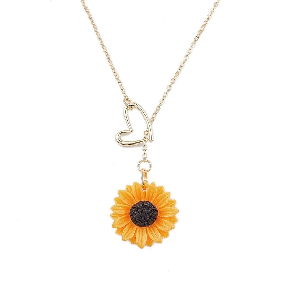 Lariat Necklaces, Resin Flower Pendant Necklaces, Brass Cable Chains