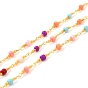 Handmade Glass Beaded Chains, with Brass Cable Chain, Long-Lasting Plated, Unwelded, with Spool, Rondelle, Golden