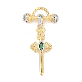 Латунные подвески-мечи с зеленым кубическим цирконием, стойки покрытие, без кадмия и без свинца, долговечный