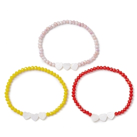 3Pcs 3 Styles Glass Beaded Stretch Bracelets Sets for Women, with Natural Freshwater Shell Beads