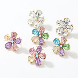 Fashion Colorful Diamond Alloy Glass Flower Earrings for Girls and Women