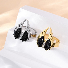 304 кольца из нержавеющей стали со стразами, крылья, ионное покрытие (ip)