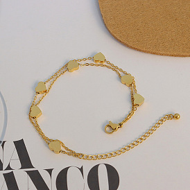 Double-layered Love Heart Bracelet, 18k Gold Plated Titanium Steel - E054