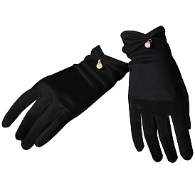 Атласные перчатки для невесты, с пластиковой имитацией жемчуга