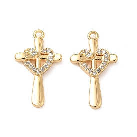 Латунные микропаве прозрачные подвески с фианитом, пересекаются с сердцем, без никеля 