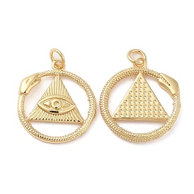 Rack Plating Brass Pendants, with Jump Ring, Long-Lasting Plated, Cadmium Free & Lead Free, Ouroboros Snake with Eye of Providence/All-seeing Eye