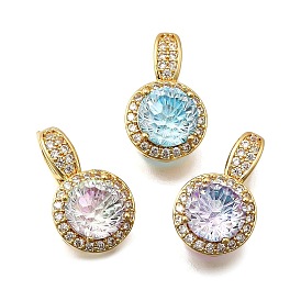 Латунные микро проложить кубического циркония подвески, плоские круглые прелести, реальный 18 k позолоченный