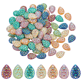 84Pcs 7 Colors Iridescent Teardrop Sew on Resin Rhinestone, AB Color