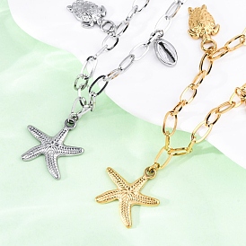 Летний пляж 304 ожерелья из нержавеющей стали в форме ракушек-звезд, ионное покрытие (ip)