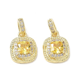 Brass Micro Pave Yellow Cubic Zirconia Charms, Square Charms, Long-Lasting Plated, Rack Plating, Lead Free & Cadmium Free
